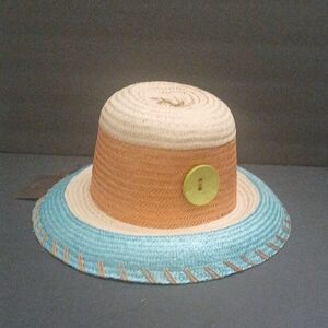Wonebs Handmade Stitched Stylish Orange and Blue Women's Hat With Button NEW